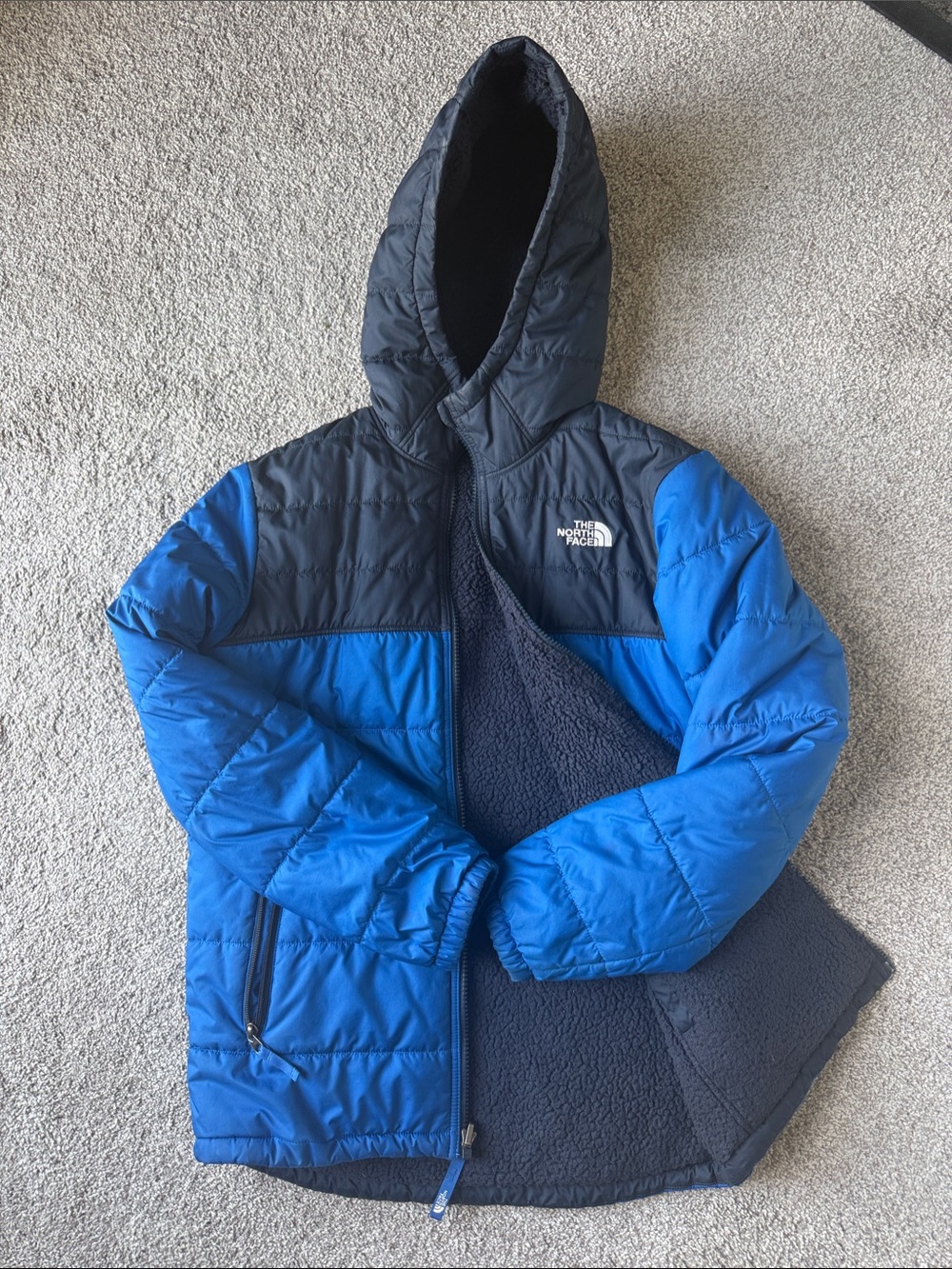 The North Face Two-Tone Blue Hooded Puffer for Kids